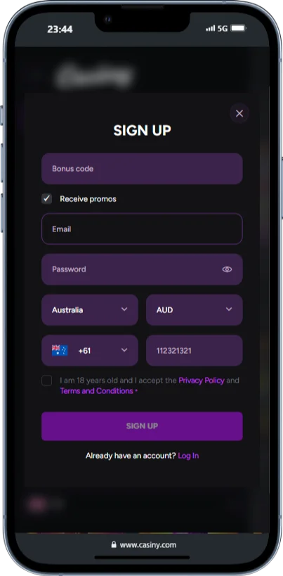 Casiny Register Page