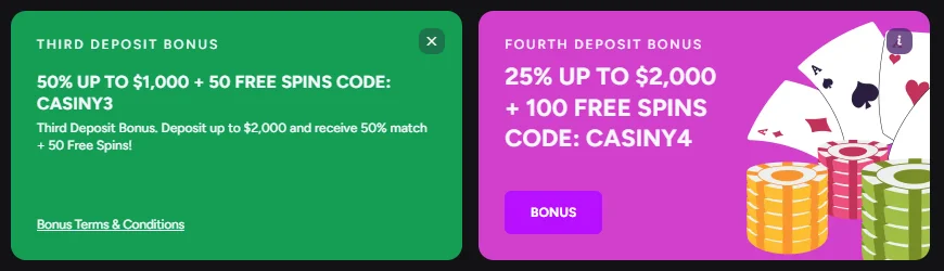 Casiny Bonuses after Registration