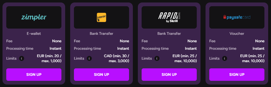 Casiny Payment Methods