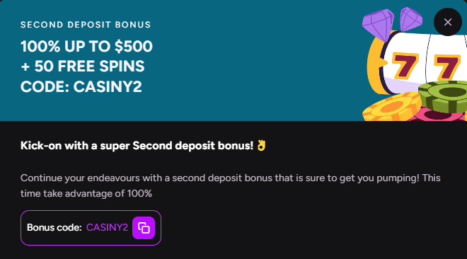 Casiny Bonus Code for Second Offer